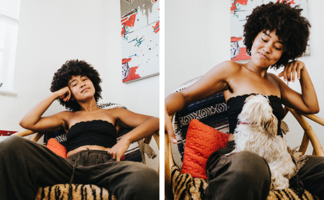 black girl in college dorm