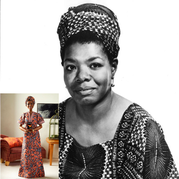 Maya Angelou and a Barbie doll in her likeness