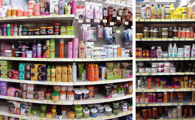 natural hair products in a store aisle