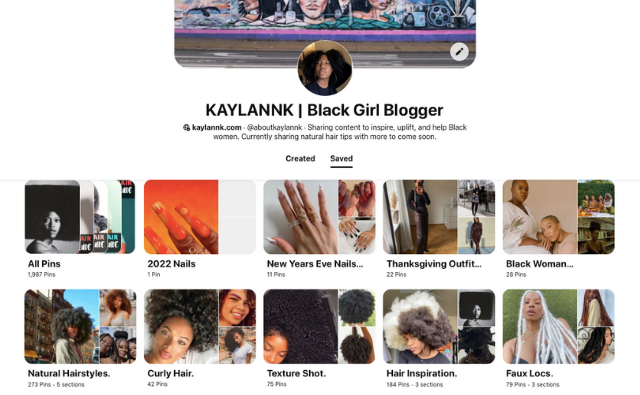 screenshot of KAYLANNK Pinterest Profile Screenshot