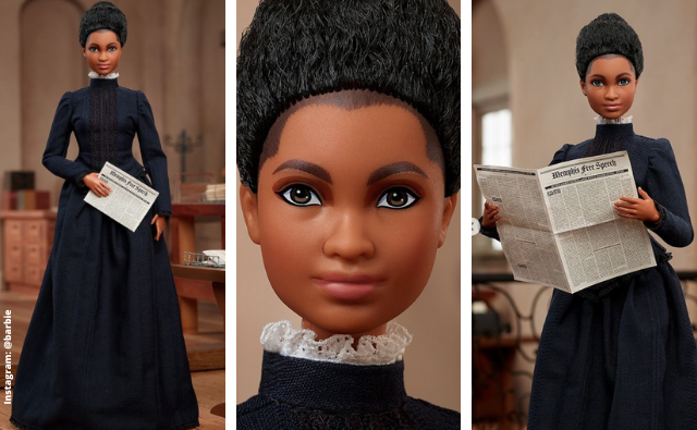 snapshots of Ida B Well's likeness in a Mattel Barbie Doll