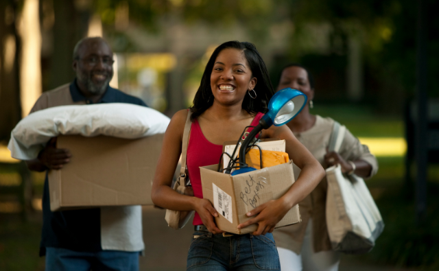 Black family moving daughter into college dorm