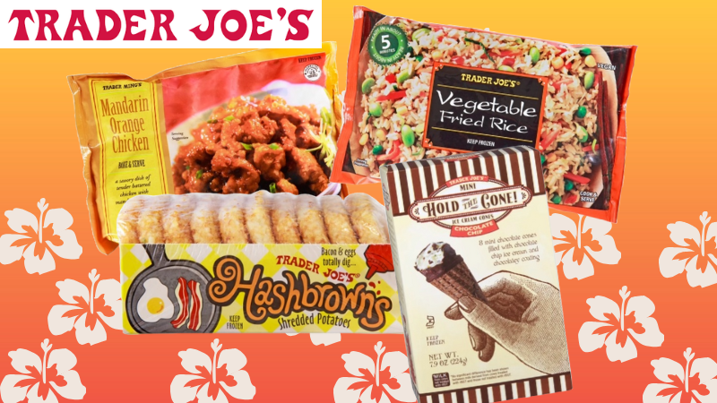 collage of items from trader joes frozen food section